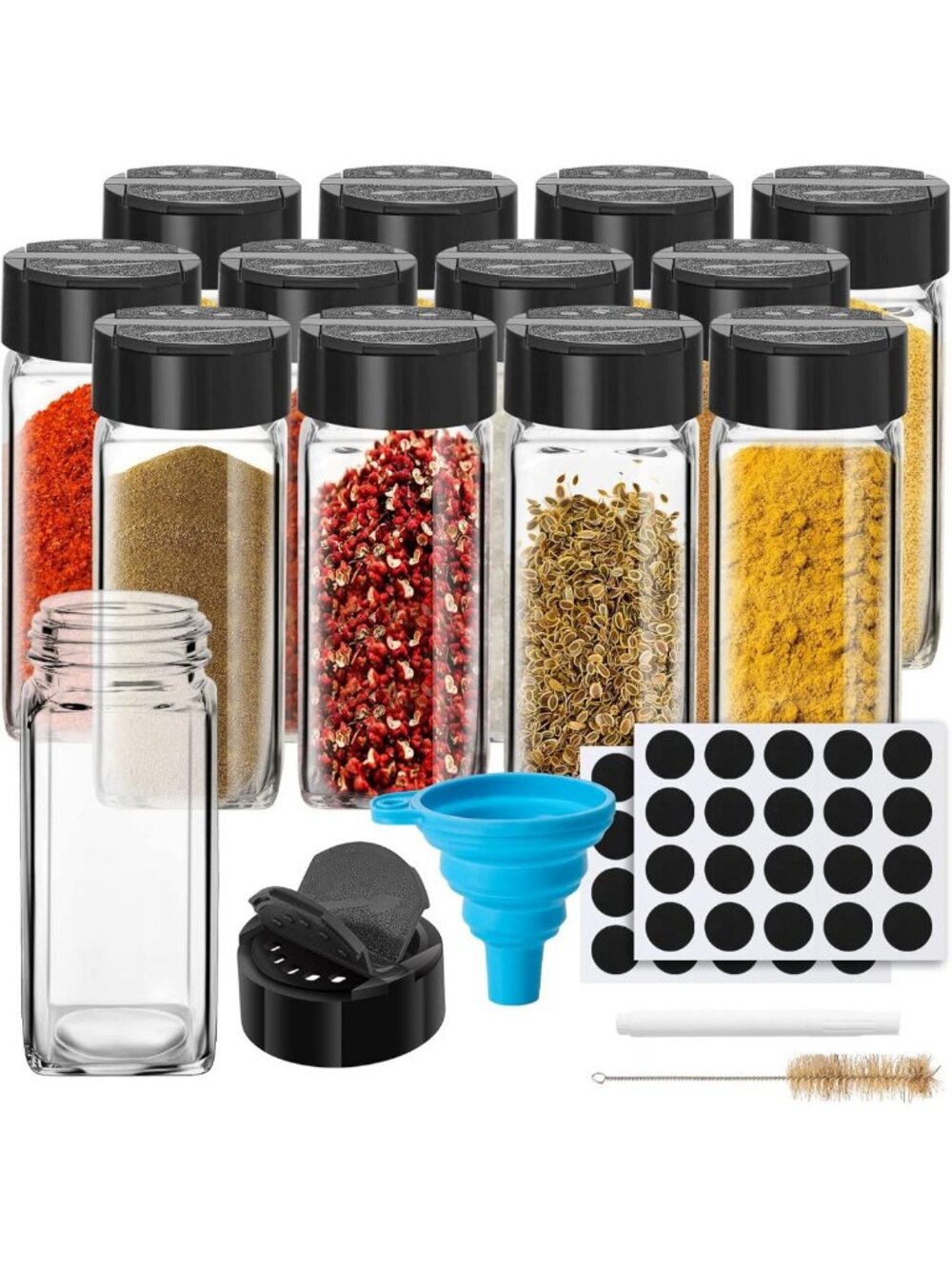 12 Pack Glass Spice Jars with Labels & Shaker Lids, 4oz Empty Containers